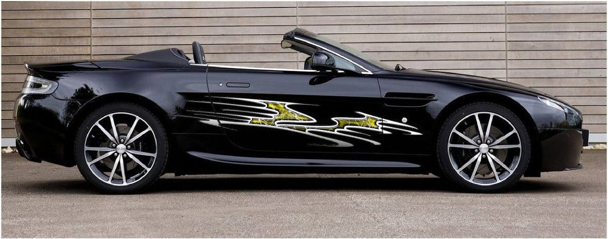lightning vinyl decals on sports convertable car